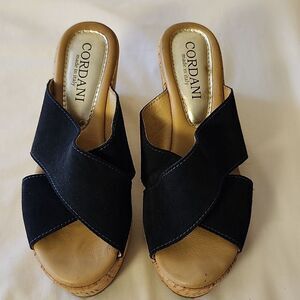 CODANI Jan Suede Upper Cork Platform Wedge in Crosta Blue Scuro Size 38 US 7.5